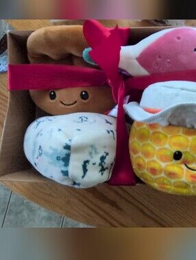 Set of 4 Cute Plush Food Toys - Yellow, Pink, White, Brown